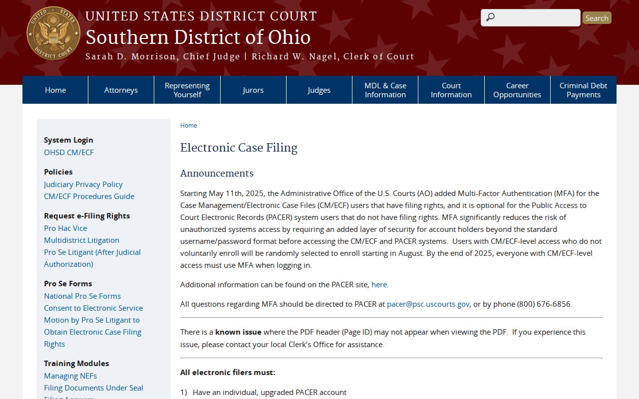 Shelby County case search federal court CM ECF and PACER access information