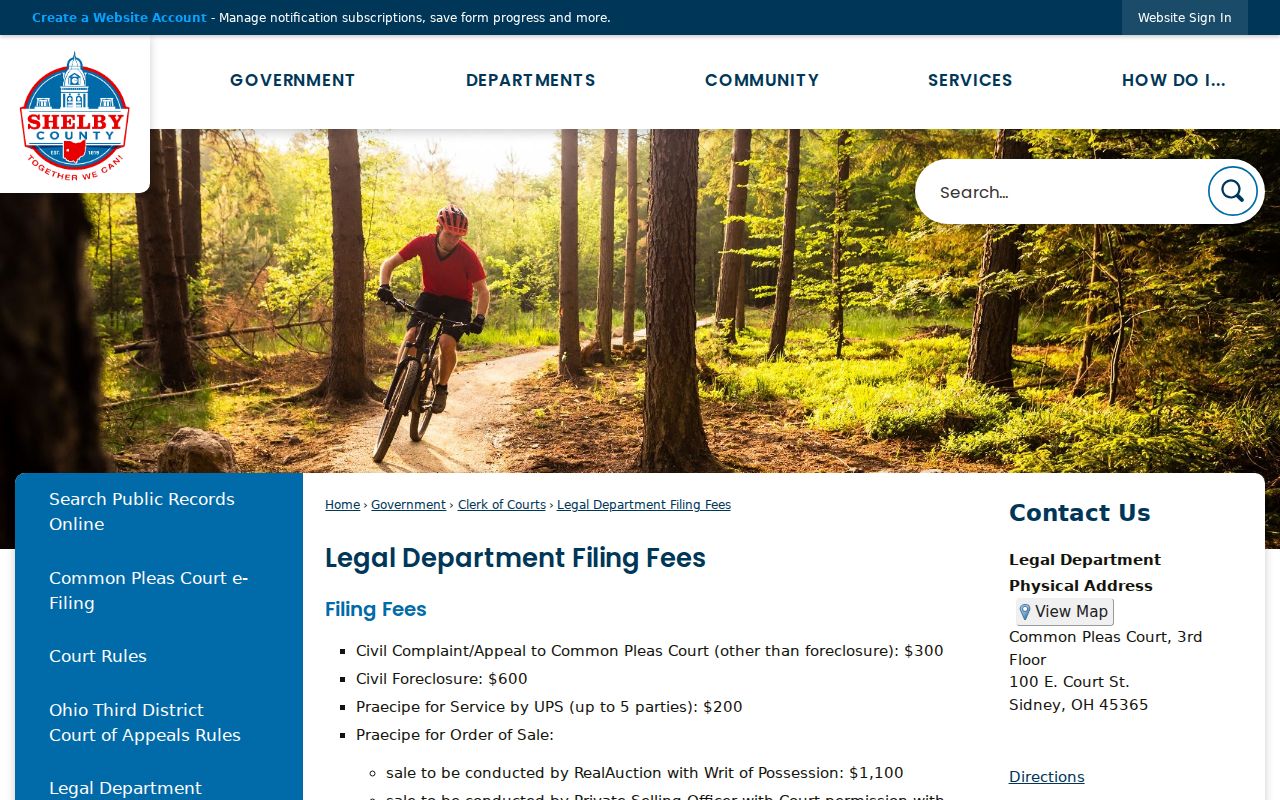 Shelby County civil dockets Common Pleas copy fee schedule