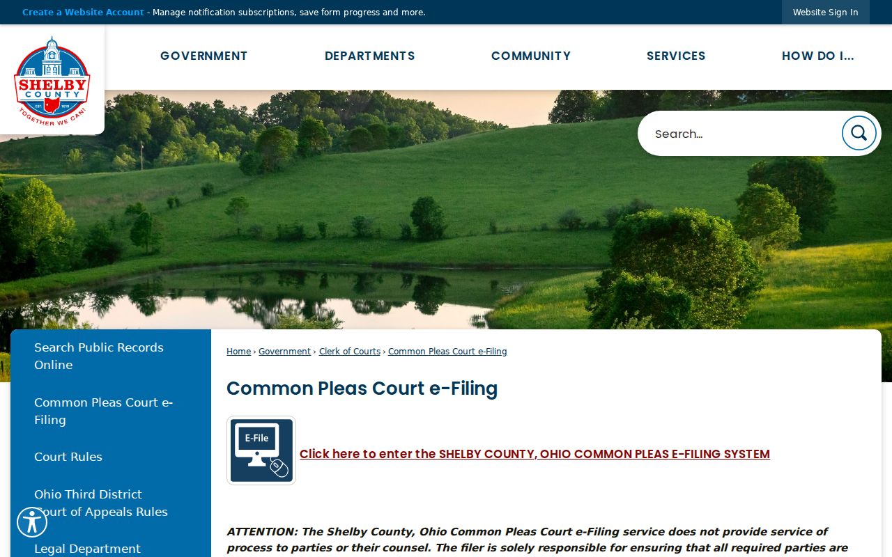 Shelby County civil dockets Common Pleas e-filing instructions