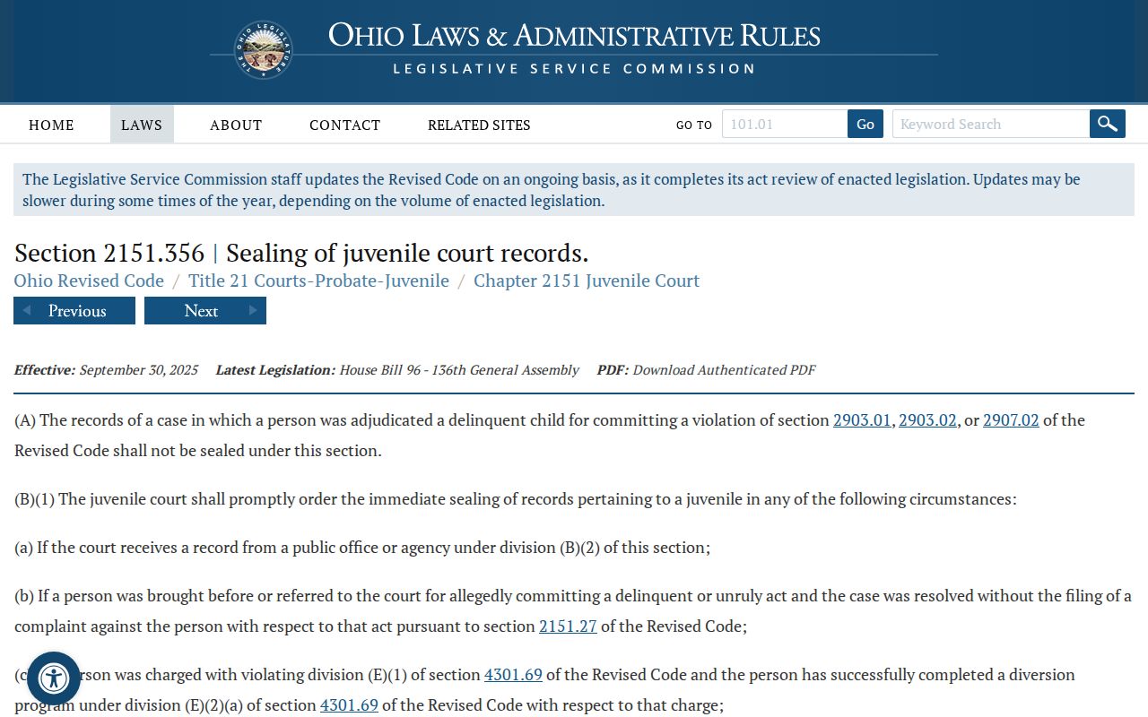 Shelby County criminal dockets Ohio juvenile sealing statute