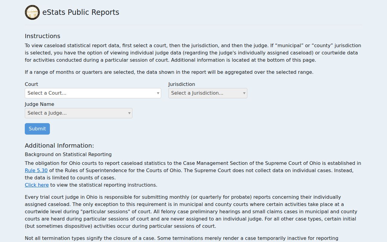 Shelby County court docket Ohio eStats public reports